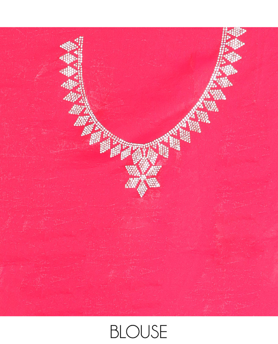 Pink Designer Saree, Spotlighted with Stone Work Across Its Body, Highlighted by a Scallop Stone Embroidered Border, a Self Pallu, and Paired with a Matching Stone Work Blouse