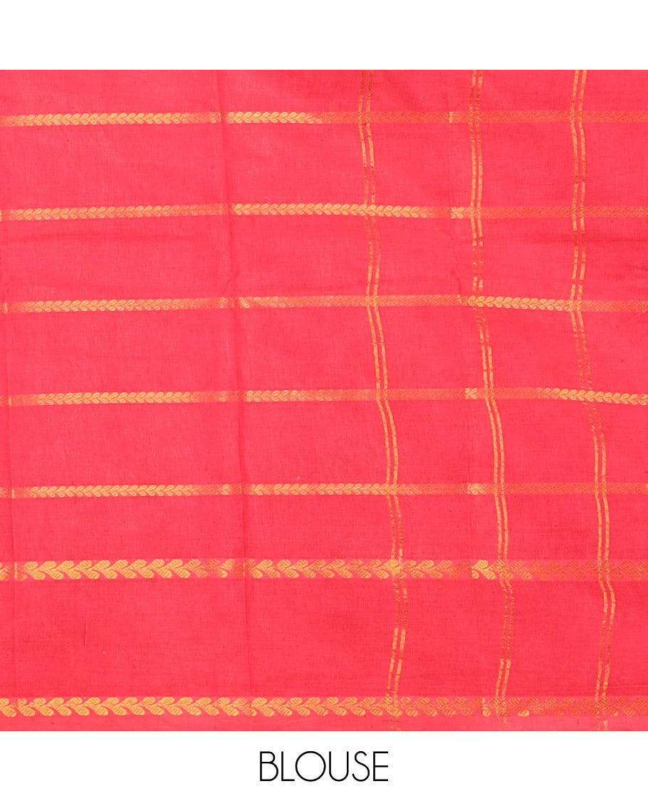 Borderless pink veldhari zari striped Sungudi cotton saree, self-pallu of veldhari stripes & running blouse