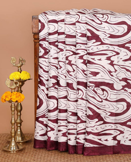 Borderless purple abstract-style fancy printed khadi cotton saree, floral geometric printed pallu & purple printed blouse