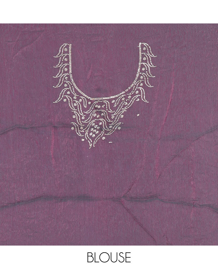 Green micro stonework Fendi chiffon saree, scallop micro stonework border, stonework paisley pallu, and matching micro stone work blouse