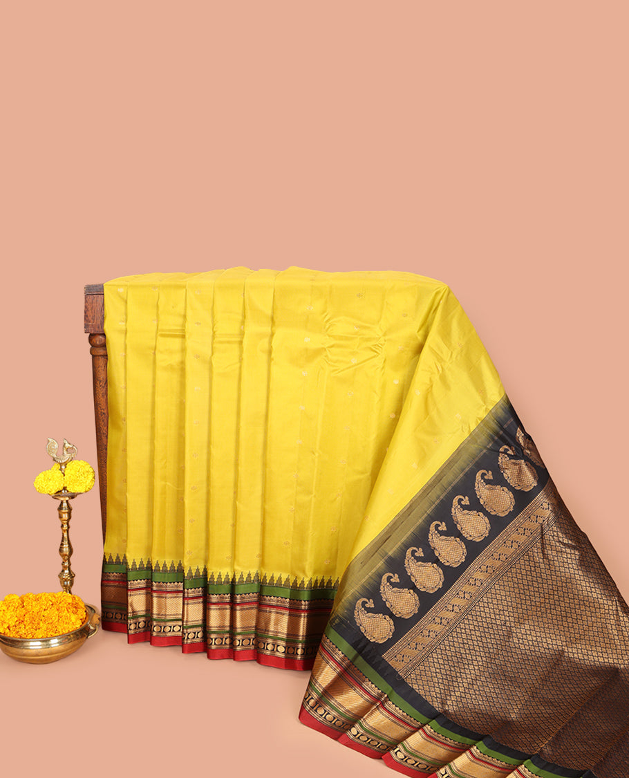 Yellow Gadwal Silk Saree