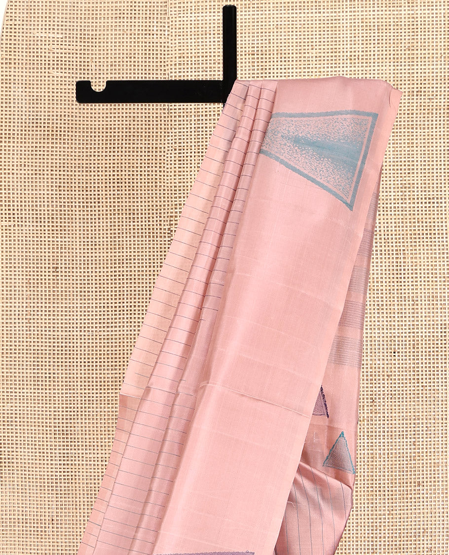 Borderless Peach Mayuri Lite Silk Mix Saree, Subtly Sparkled With Stripes and Triangle Buttas, a Subtle Self-Pallu of Triangles and a Matching Blouse