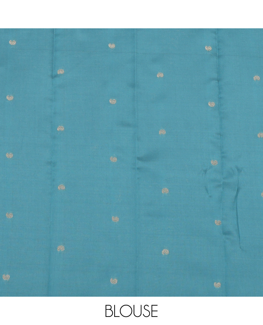 Maroon Litchi Saree, Bedecked with Zari Buttas and Checks, a Contrast Traditional Zari Border, Grand Pallu, and a Contrast Blouse