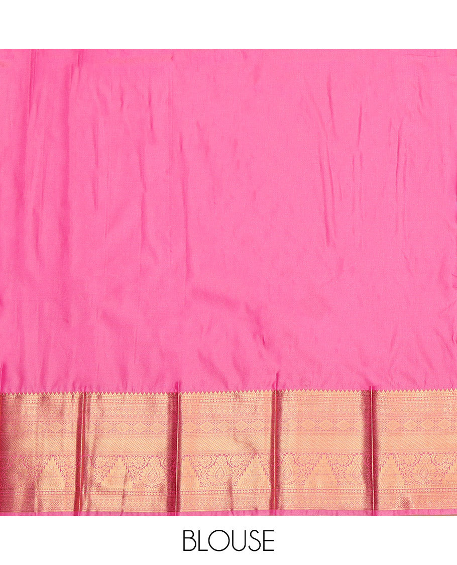 Peacock Blue Budget Silk Saree, Decked Up with Zari Buttas, Contrast Traditional Zari Border, Intricately Designed Pallu, and a Contrast Blouse
