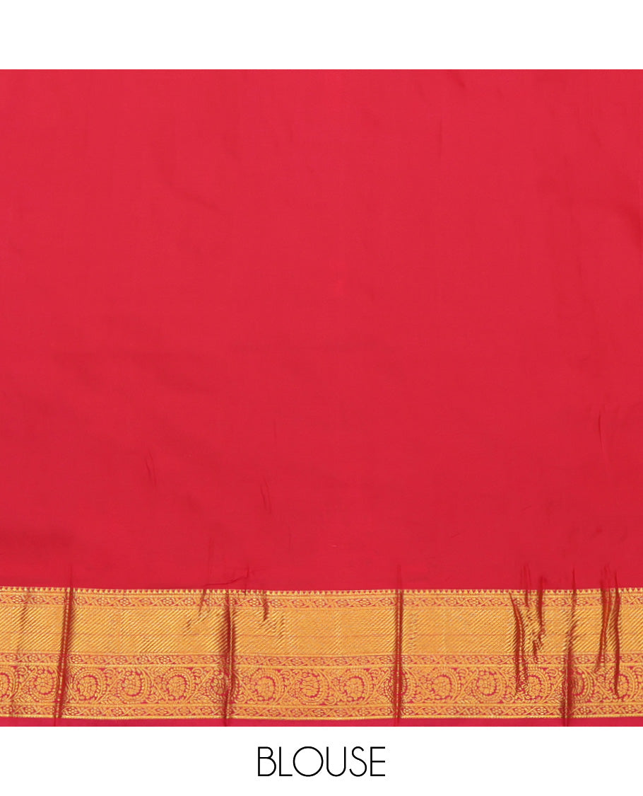 Green Budget Silk Saree, Graced with Zari Buttas, a Contrast Traditional Zari Border, Grand Pallu, and a Contrast Blouse
