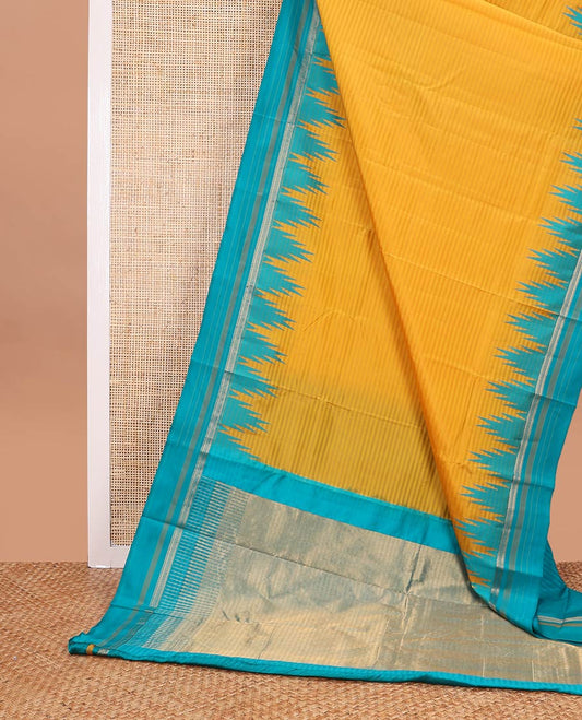 Orange striped vasundhara elite silk saree with contrast temple, striped border & bhvanji pallu