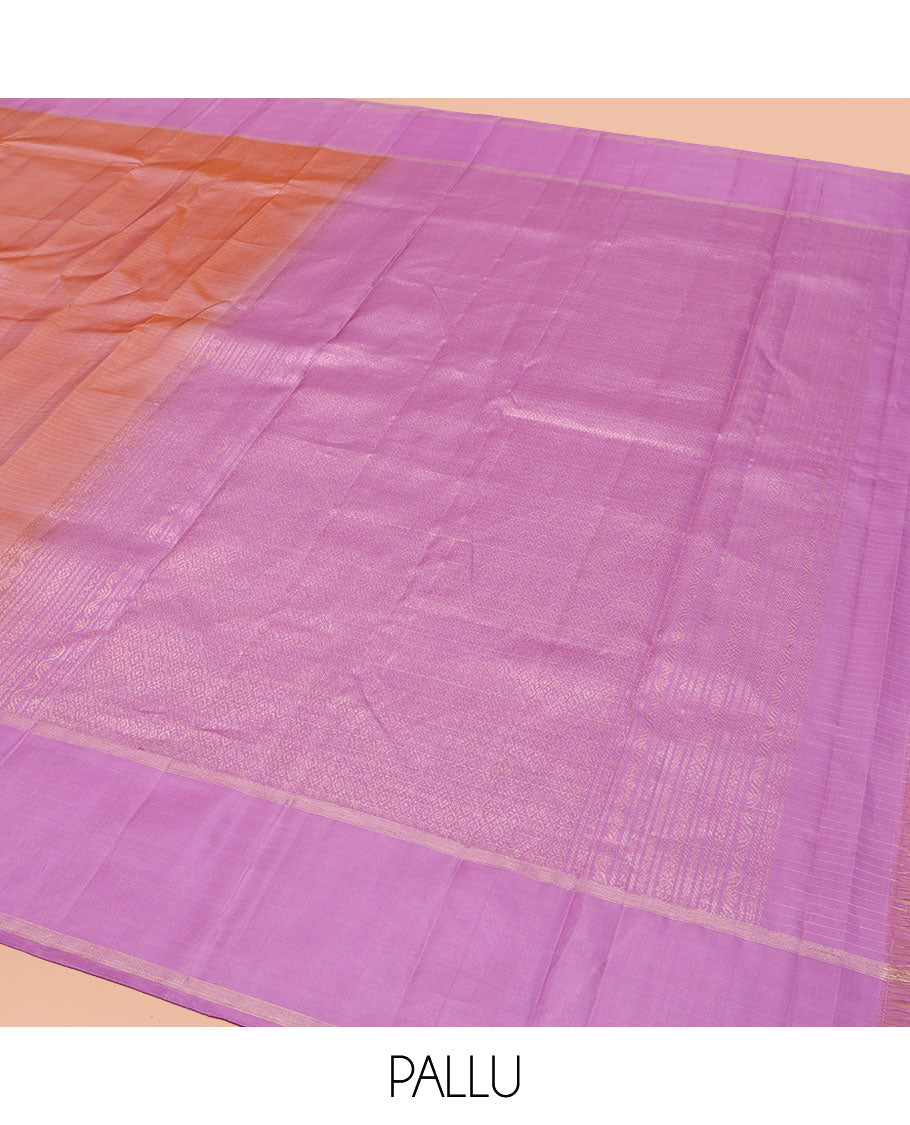 Peach Vasundhara Silk Saree, Bedecked with Zari Checks All Over Its Body, Complemented by Contrast Rettai Pettu  Zari Stripes Border, Sparsely Woven Pallu of Jaal Designs, and Paired with a Contrast Blouse