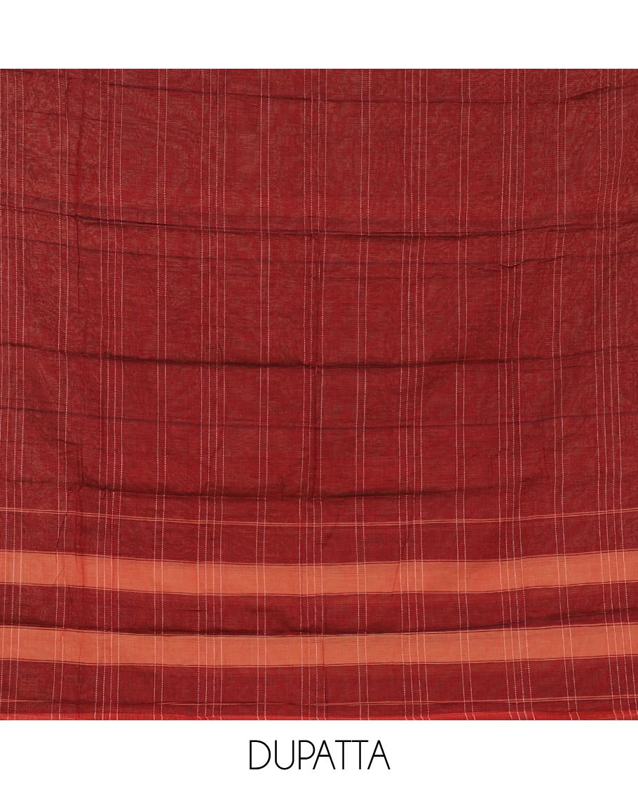 Maroon material chudidar set,traditional zari border mercerized cotton top, matching mercerized cotton bottom & traditional border dupatta