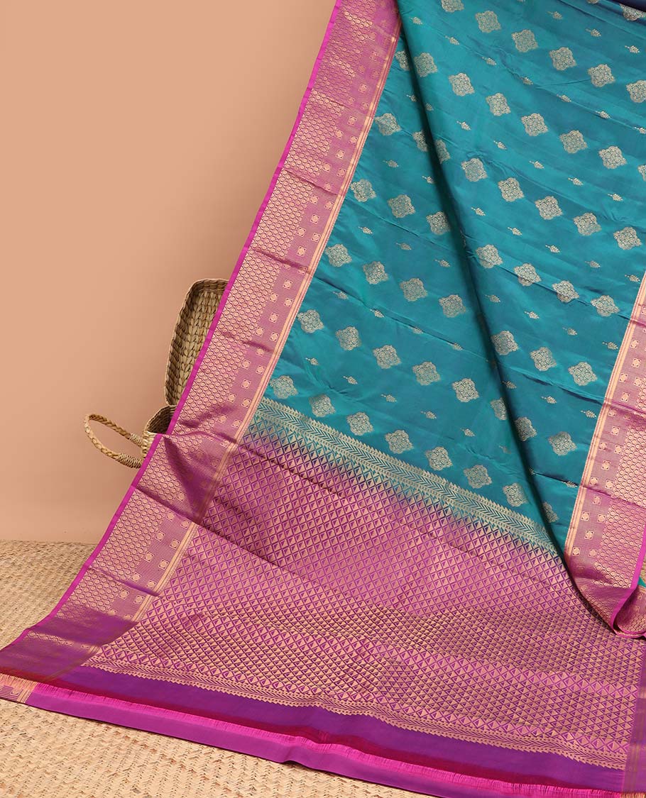Blue floral design vasundhara silk mix saree with contrast zari design border & argyle design pallu