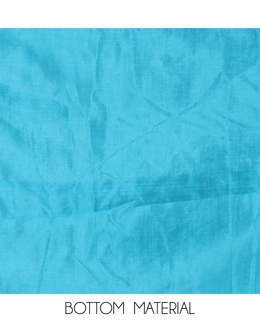 Rama Blue Vichitra Silk Material Chudiddar, Embroidered Top, Plain Bottom, Scallop Embroidered Dupatta