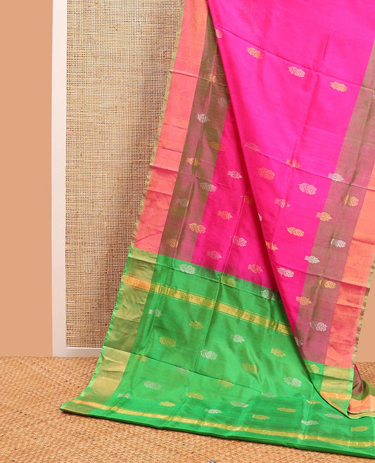Pink floral design uppada saree with contrast zari design border & floral design pallu