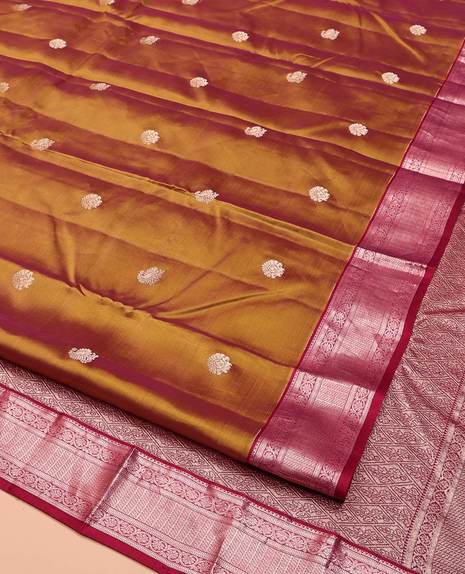 Orange Vasundhara Lite Silk Mix Saree, Elevated with Zari Buttas All Over Its Body, Complemented by a Contrast Border of Rekku, Banaras, Muthu, Kodi Visiry, and Puli Nagam Designs, Grand Jaal Pallu, and Paired with a Contrast Blouse