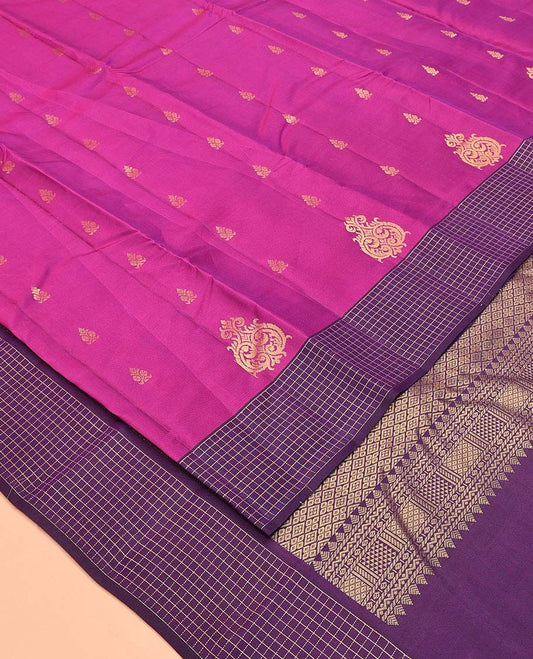 Pink Vasundhara Lite Silk Mix Saree, Finely Crafted with Zari Buttas All Over Its Body, Complemented by a Contrast Zari-Checked Border, Grand Jaal-Design Pallu, and Paired with a Contrast Blouse