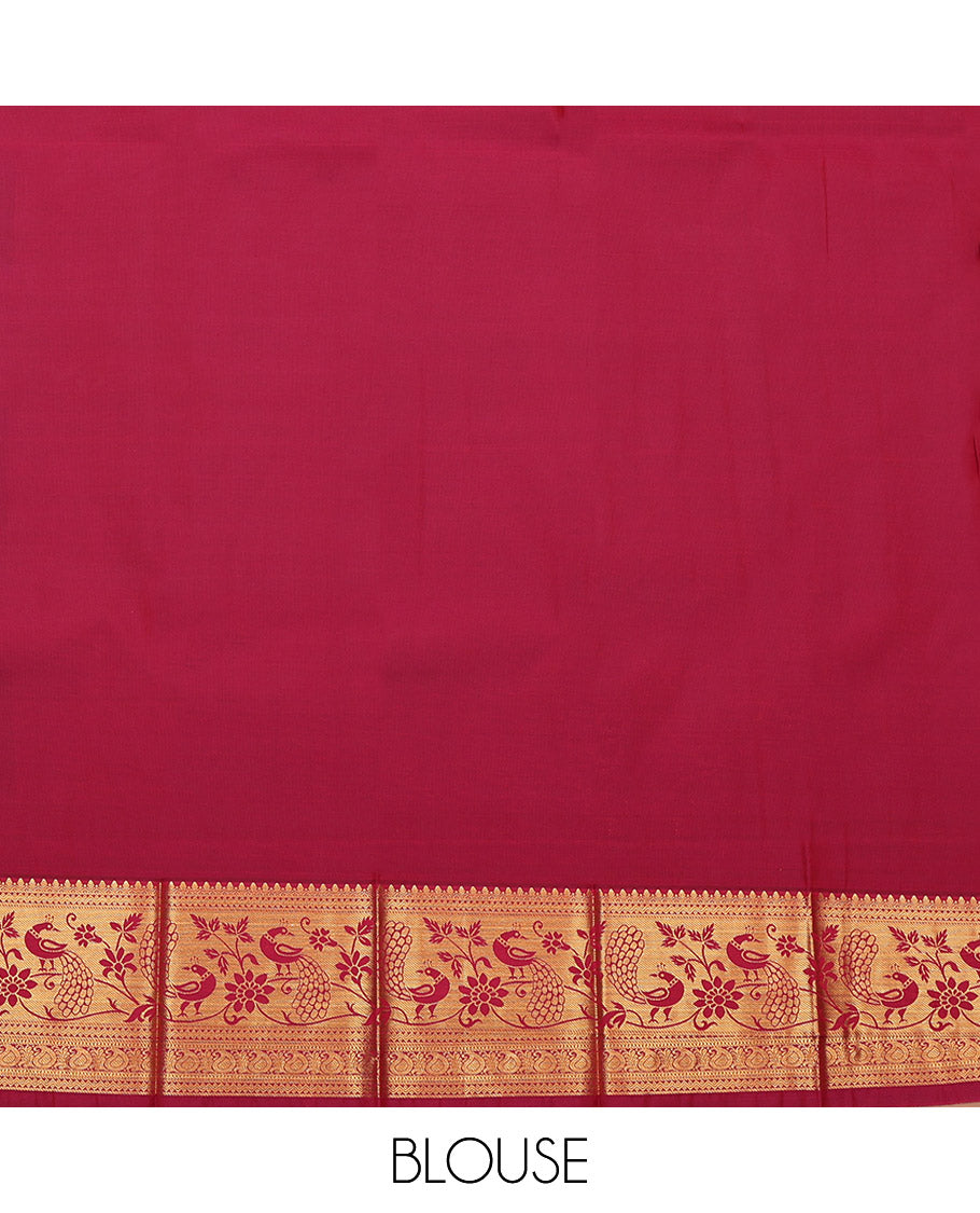 Green Budget Silk Saree, Embellished with Zari Buttas and Checks, a Contrast Traditional Zari Border, Grand Pallu, and a Contrast Blouse