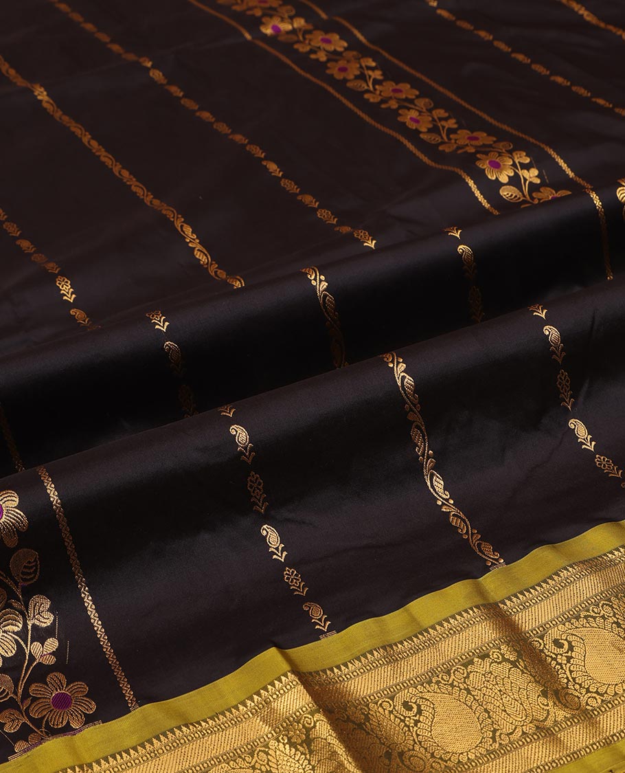 Black Pure Silk Pavadai Material Set