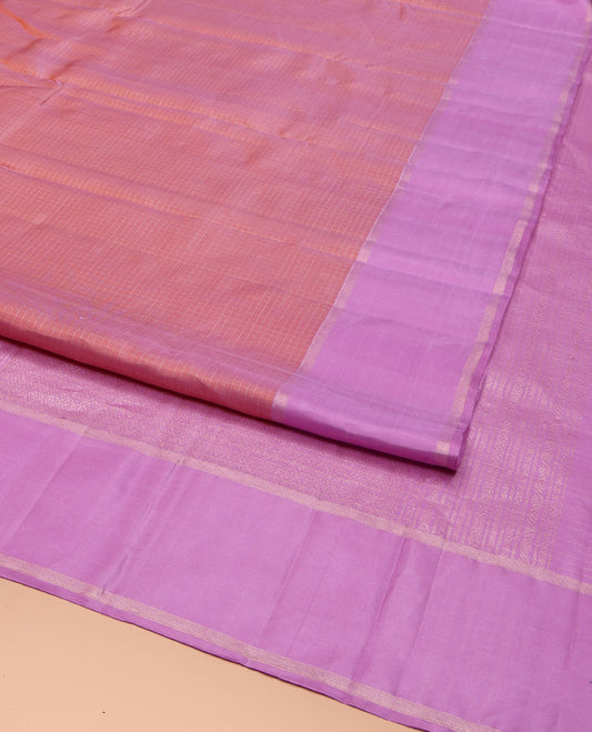 Peach Vasundhara Silk Saree, Bedecked with Zari Checks All Over Its Body, Complemented by Contrast Rettai Pettu  Zari Stripes Border, Sparsely Woven Pallu of Jaal Designs, and Paired with a Contrast Blouse