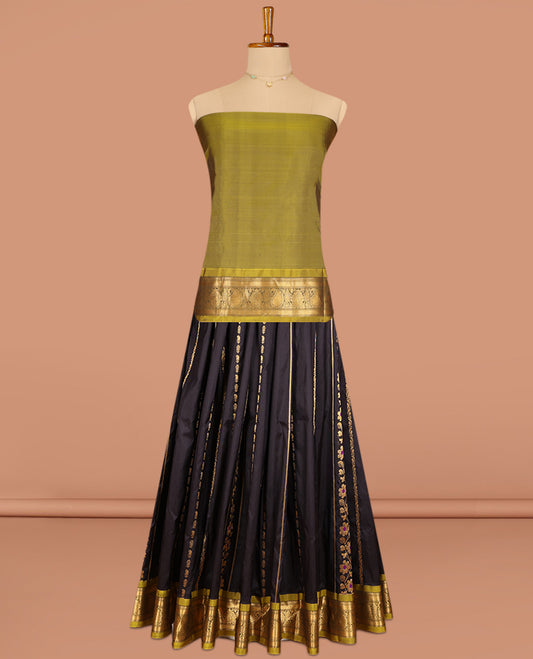 Black Pure Silk Pavadai Material Set