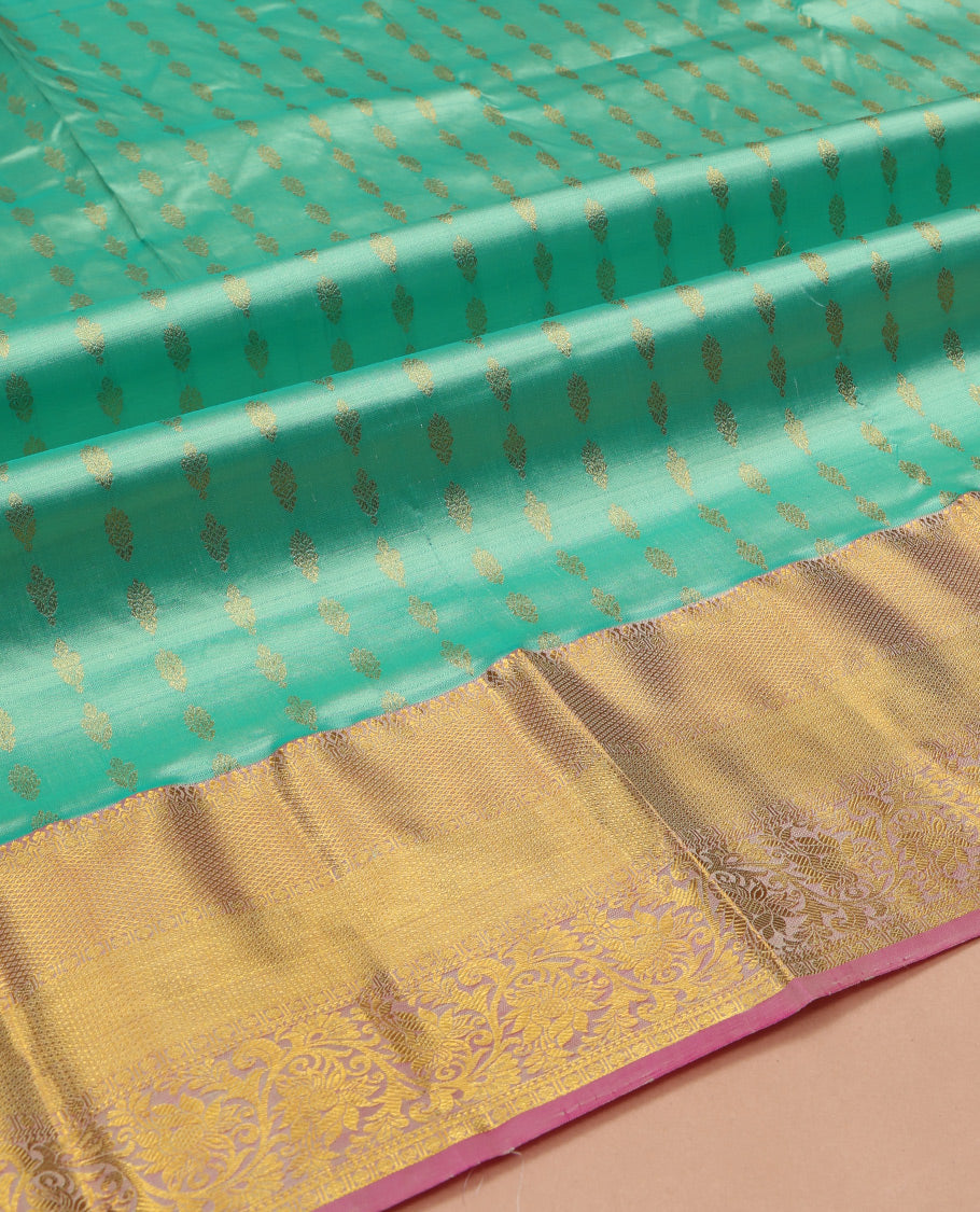Green Pure Silk Navarathna Pavadai Material Set