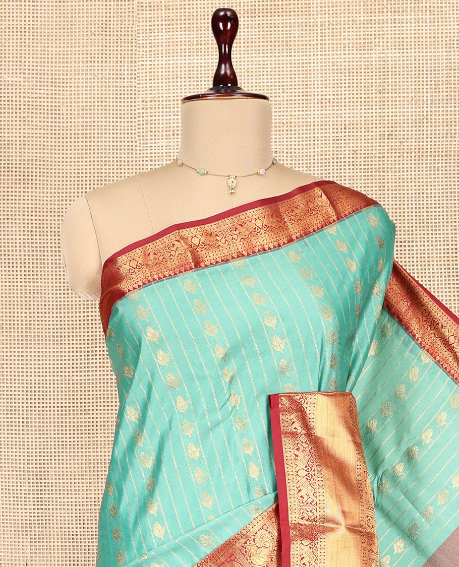 Blue Budget Silk Saree, Highlighted by Zari Designs, Complemented by a Contrast Traditional Border, Grand Pallu, and a Contrast Blouse