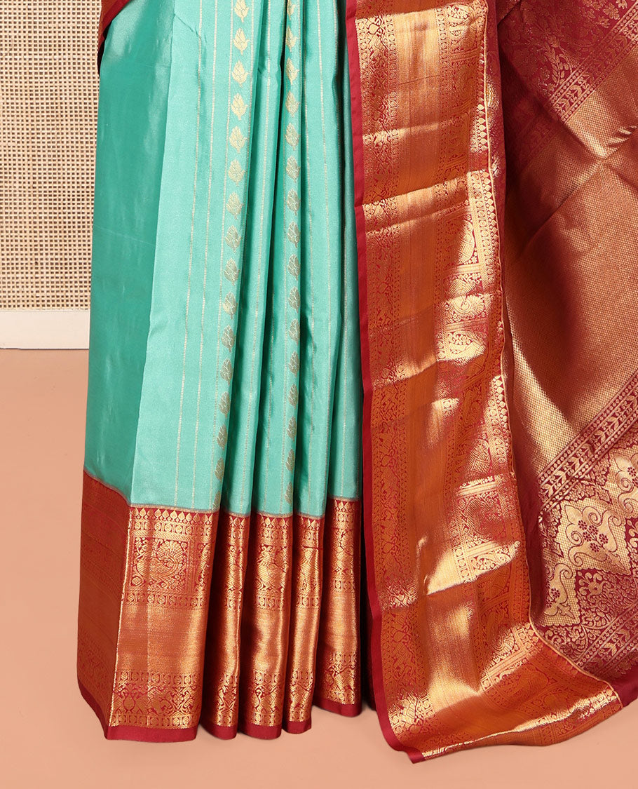 Blue Budget Silk Saree, Highlighted by Zari Designs, Complemented by a Contrast Traditional Border, Grand Pallu, and a Contrast Blouse
