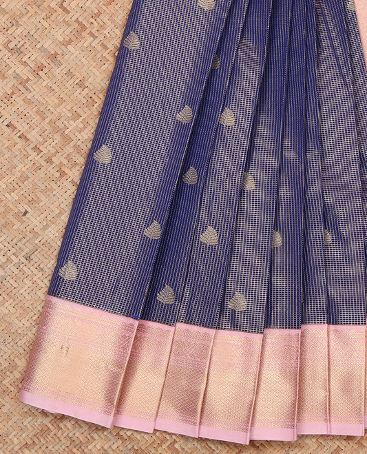 Blue Budget Silk Saree, Enriched with Zari Buttas and Stripes, a Contrast Traditional Zari Border, Grand Pallu, and a Contrast Blouse