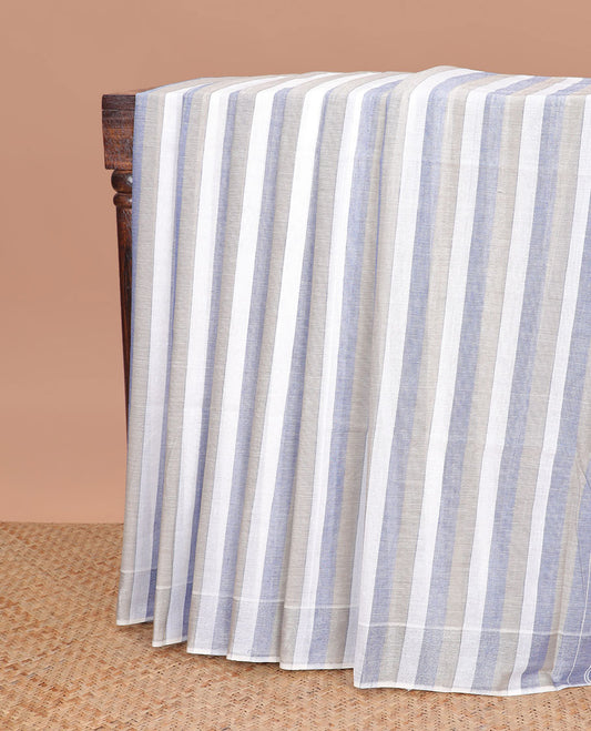 Borderless purple striped jute cotton saree with pallu of stripes
