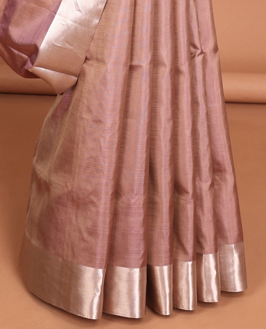 Brown soft silk saree with leaf buttas, bavanji border & contrast pallu of intricate designs