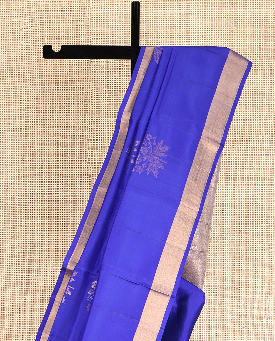 Blue Mayuri Lite Silk Mix Saree, Woven with Zari Buttas, Highlighted by Zari Bavanji Border, Pallu of Floral Jaal Design, and a Contrast Blouse
