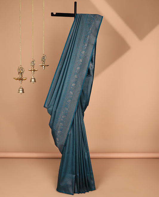 Peacock zig zag antique zari design softy silk saree with antique design border & rich pallu