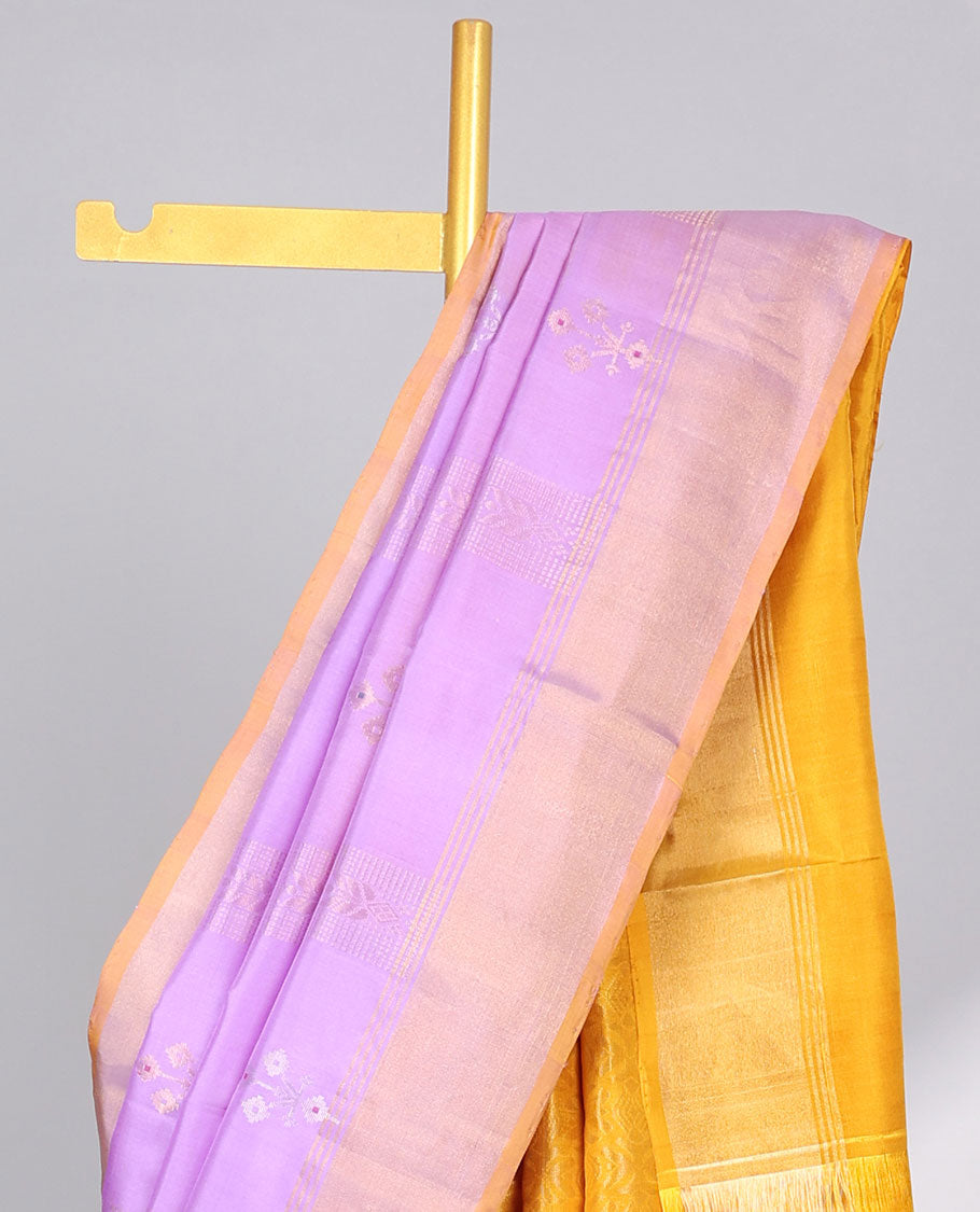 Lavender floral buttas uppada silk saree with contrast zari border & floral zari design pallu