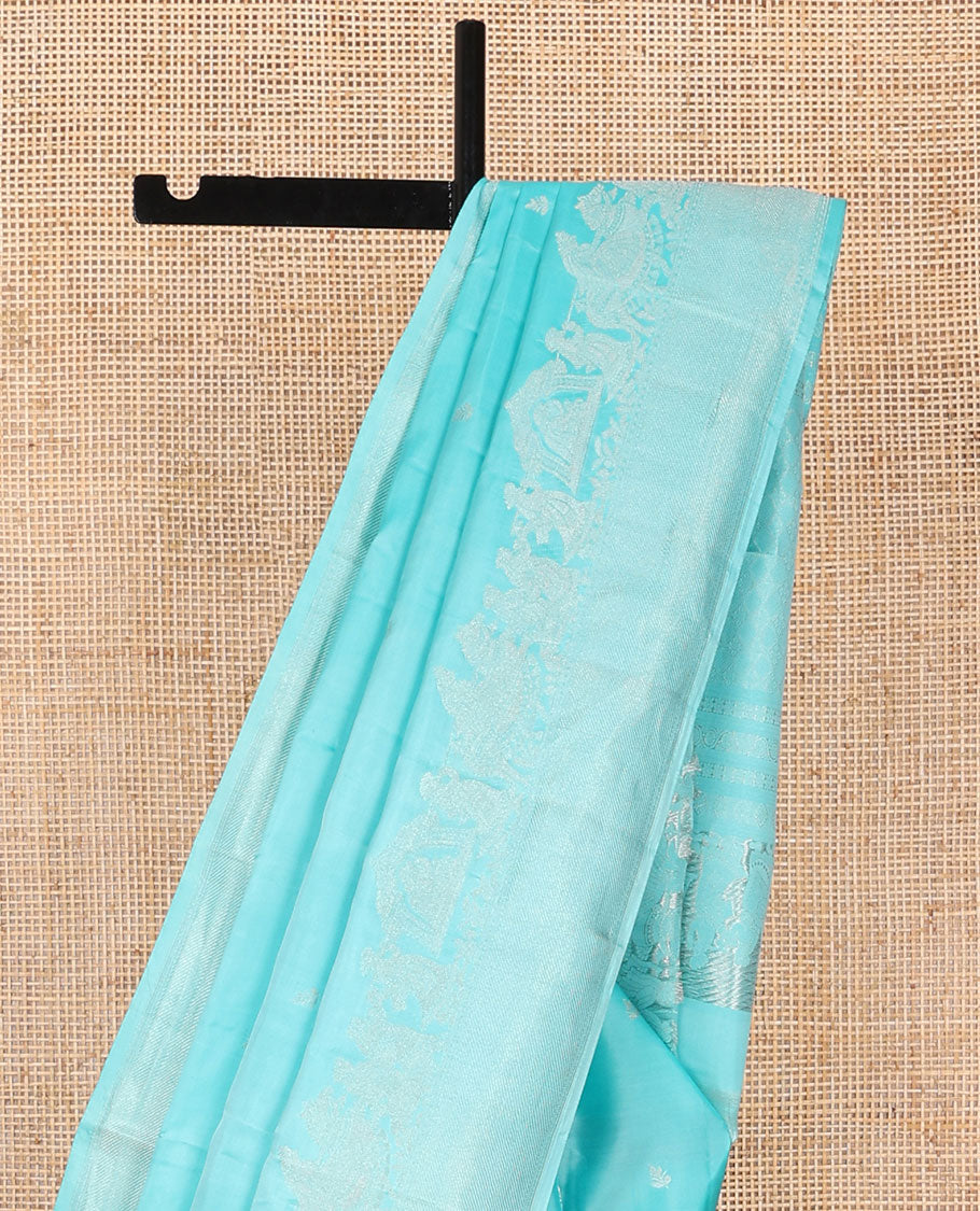 Light blue  floral buttas silk saree with self border of wedding, banaras design & zari design pallu
