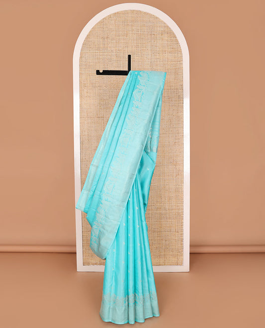 Light blue  floral buttas silk saree with self border of wedding, banaras design & zari design pallu