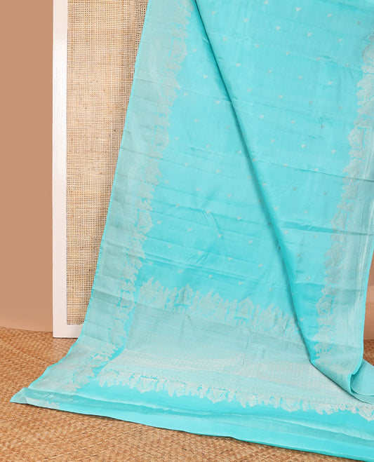 Light blue  floral buttas silk saree with self border of wedding, banaras design & zari design pallu