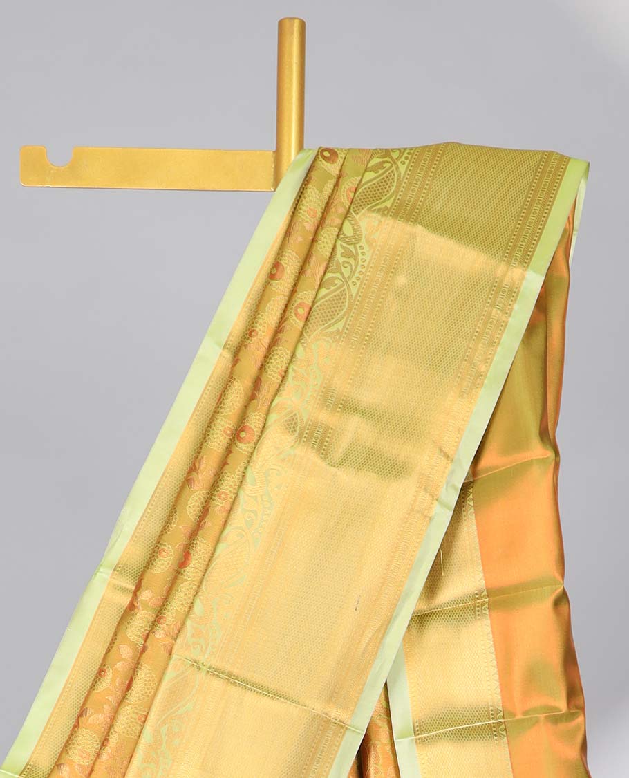 Yellow  floral jacquard budget silk saree with contrast floral zari border & pallu of paisley design