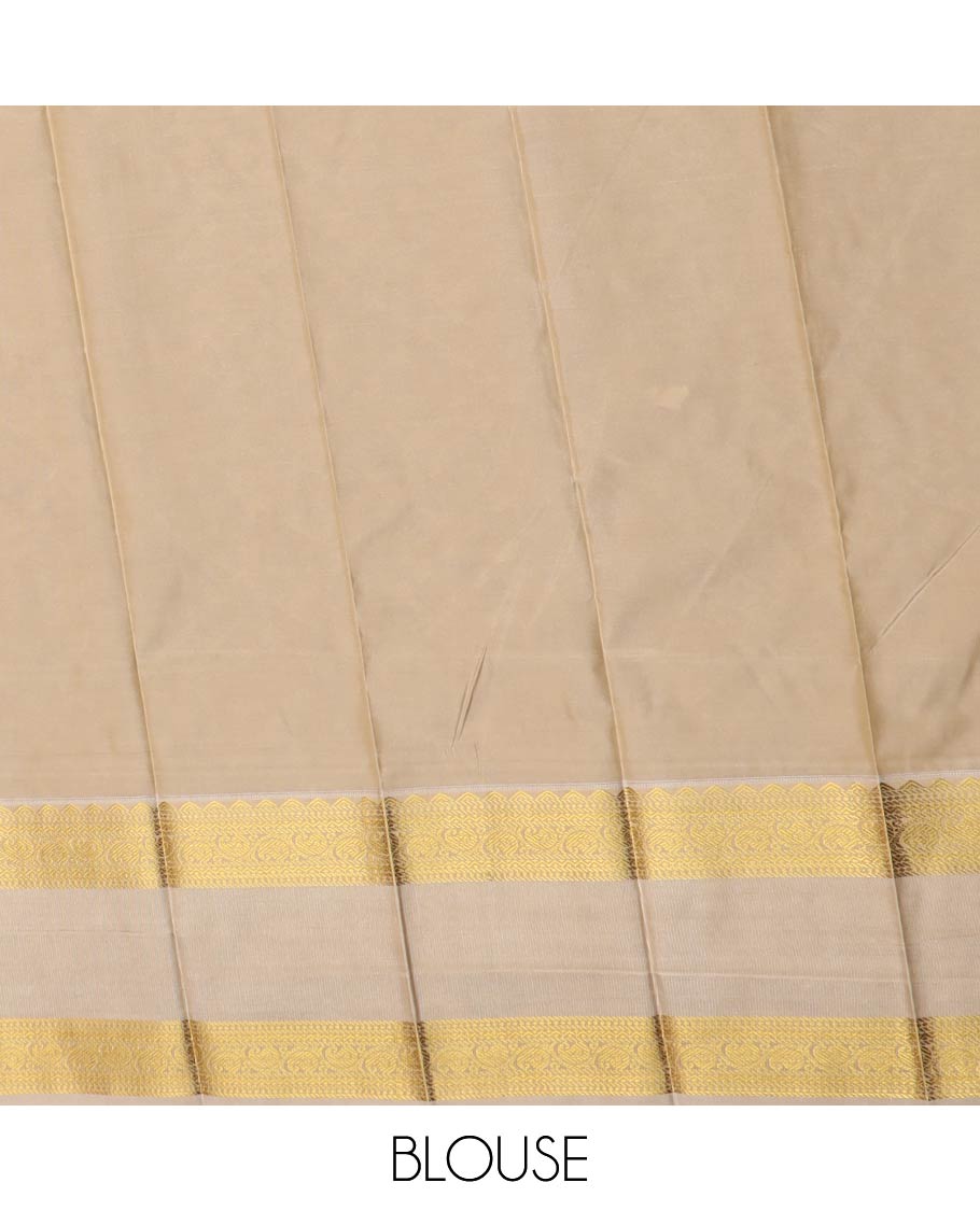 Green zari buttas and striped gift saree, contrast traditional zari rettai pettu border, and jaal pallu