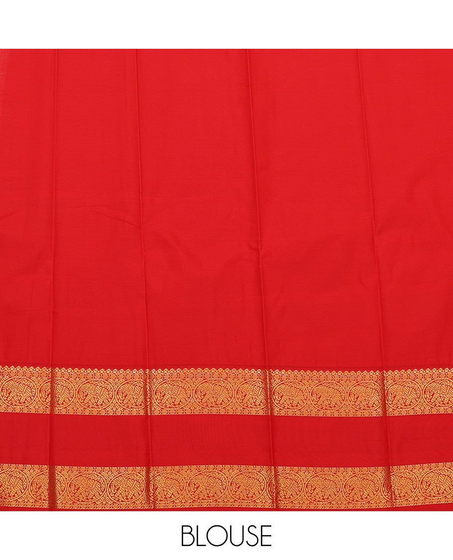 Blue Budget Silk Saree Detailed with Peacock Buttas, Complemented by a Contrast Traditional Zari-Rettai Pettu Border, Featuring a Pallu Elevated with Diagonal Stripes, and Paired with a Contrast Blouse