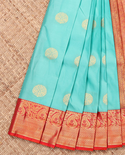 Blue Budget Silk Saree, Subtly Sparkled with Zari Buttas, a Contrast Traditional Zari Border, Jaal Pallu, and a Contrast Blouse