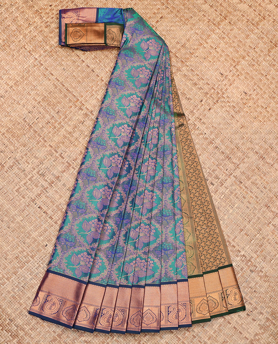 Peacock Blue Budget Silk Saree, Mesmerized with Jacquard, Complemented by Contrast Traditional Zari Border, Grand Pallu, and a Contrast Blouse