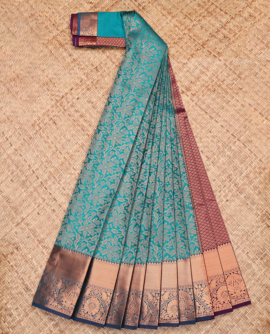 Blue Budget Silk Saree, Embellished with Jacquard, a Contrast Traditional Zari Border, Jaal Pallu, and a Contrast Blouse