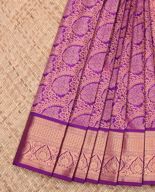 Purple Budget Silk Saree, Enthralled with a Jacquard Design, Highlighted by a Traditional Zari Border, Grand Pallu, and Contrast Blouse