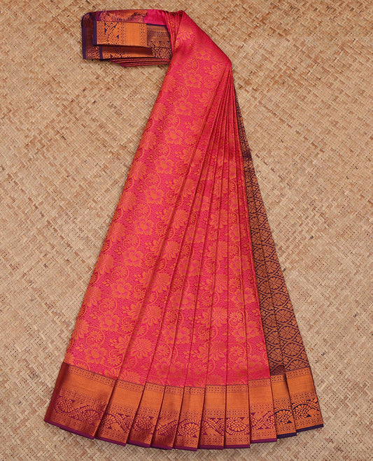Pink Budget Silk Saree, Woven with Jacquard Design, a Contrast Traditional Zari Border, Grand Pallu, and a Contrast Blouse