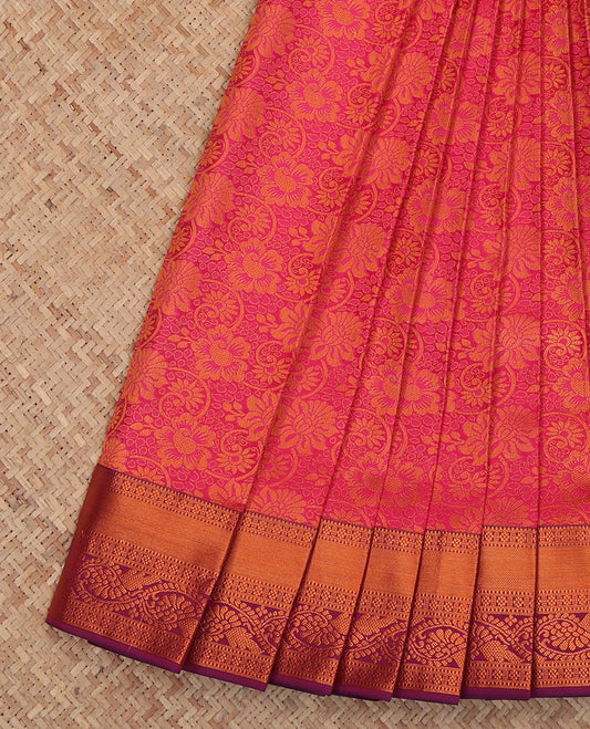 Pink Budget Silk Saree, Woven with Jacquard Design, a Contrast Traditional Zari Border, Grand Pallu, and a Contrast Blouse