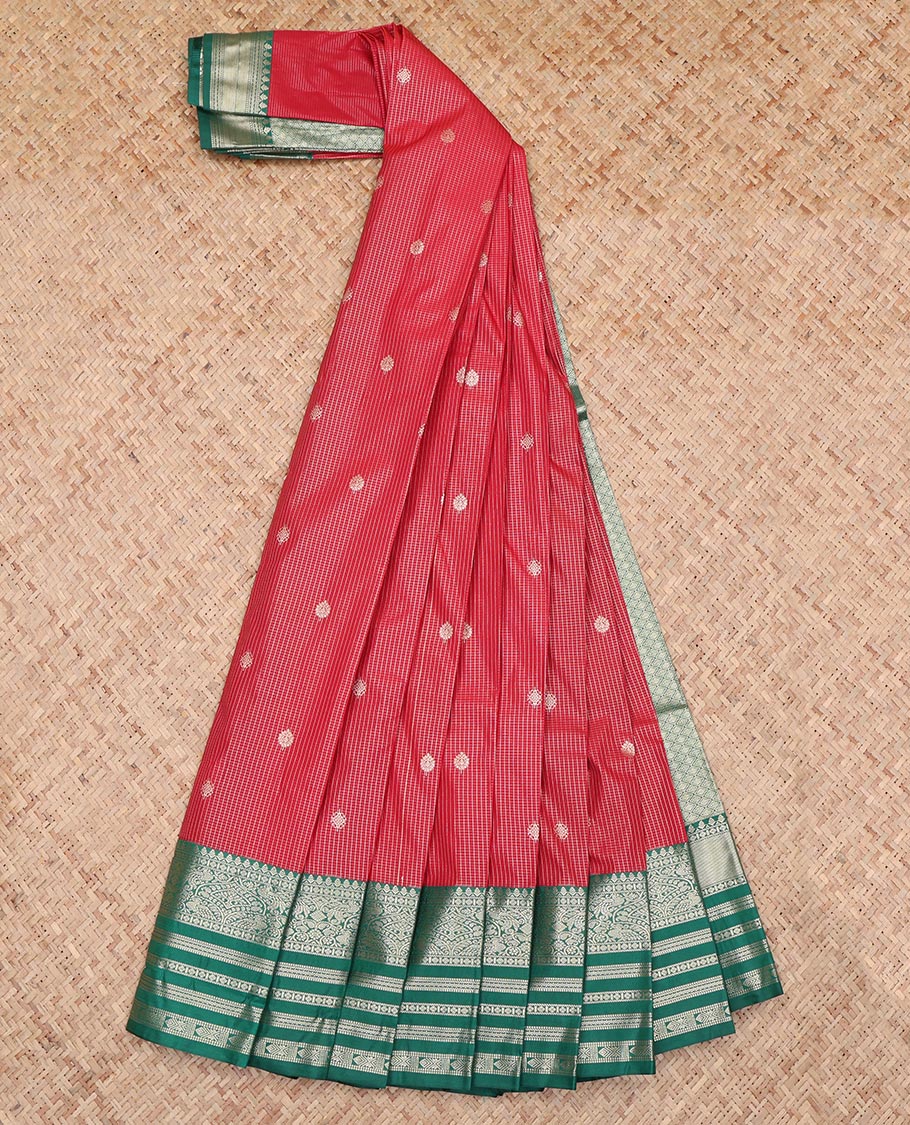 Red Checks Budget Silk Saree