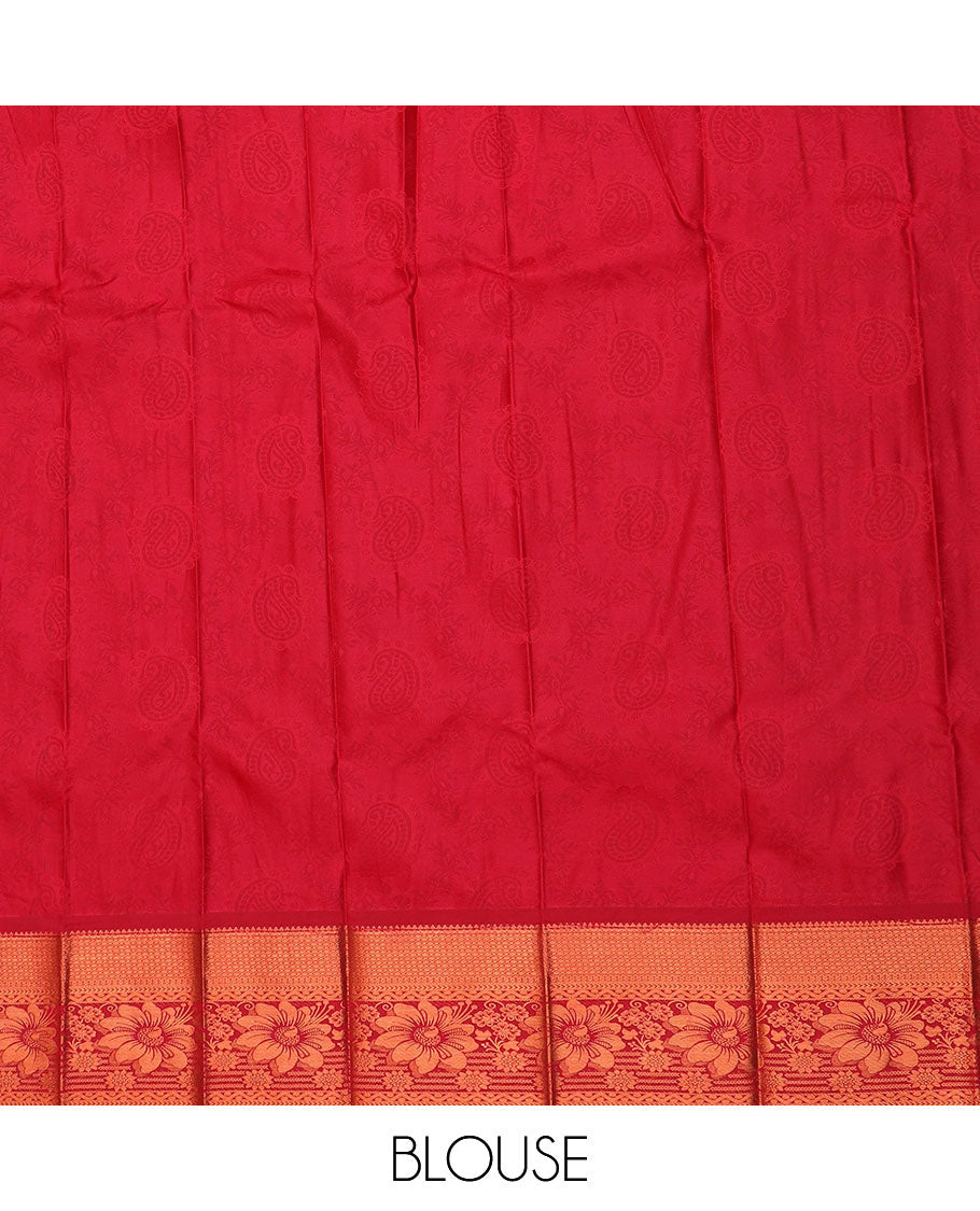 Brown jacquard gift saree, traditional zari design border, and pallu of jaal designs