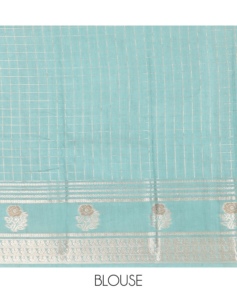 Purple zari checked Assam silk saree, contrast traditional zari border of peacock and floral designs, and pallu of zari stripes