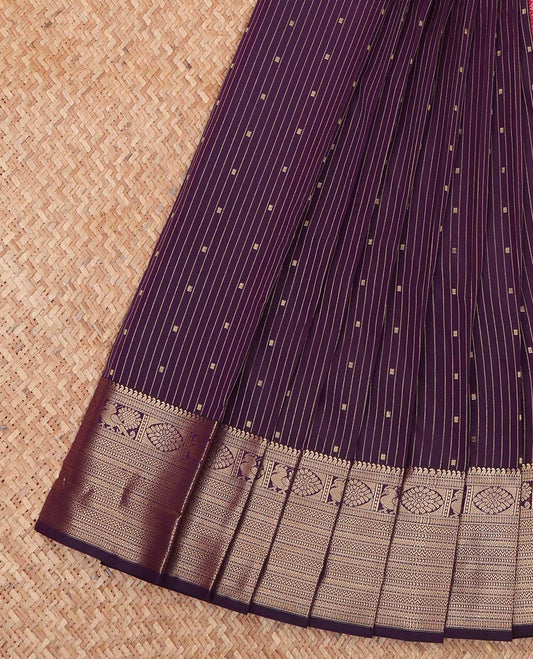 Purple Budget Silk Saree, Decked Up with Zari Buttas and Stripes All Over Its Body, Highlighted by Traditional Zari Designs Woven Border, Contrast Grand Jaal Pallu and Paired with a Contrast Blouse