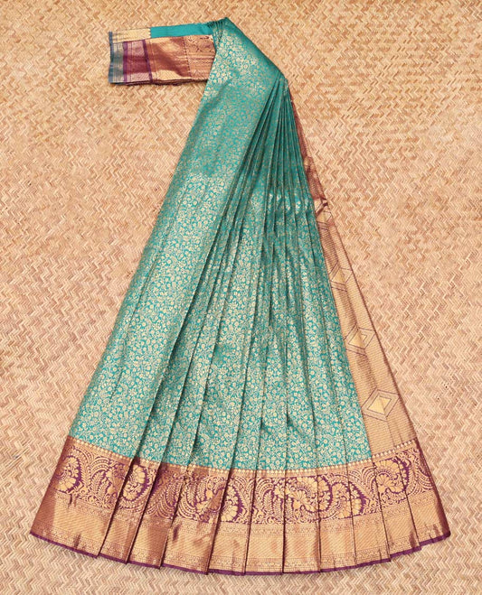 Blue Budget Silk Saree, Enlivened with Jacquard Design, Complemented by Contrast Traditional Zari Border, a Grand Pallu and a Contrast Blouse