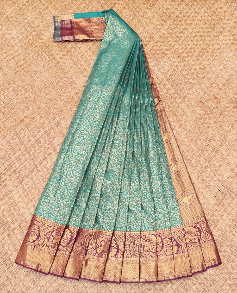Blue Budget Silk Saree, Enlivened with Jacquard Design, Complemented by Contrast Traditional Zari Border, a Grand Pallu and a Contrast Blouse