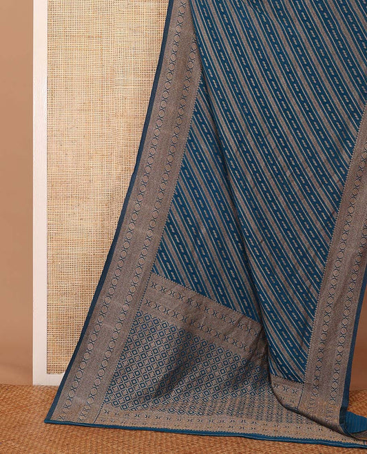 Blue zari design fancy crepe saree, traditional zari border & jaal pallu