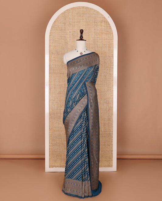 Blue zari design fancy crepe saree, traditional zari border & jaal pallu